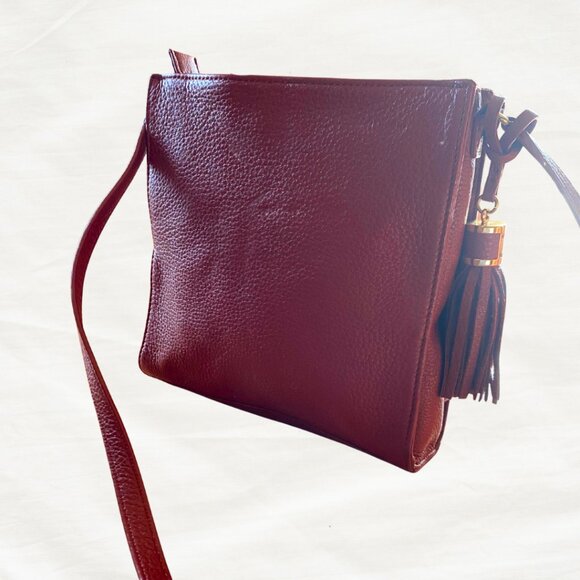 Talbots Red Leather Tassel Crossbody | Pebbled Leather Everyday Bag - Picture 2 of 6